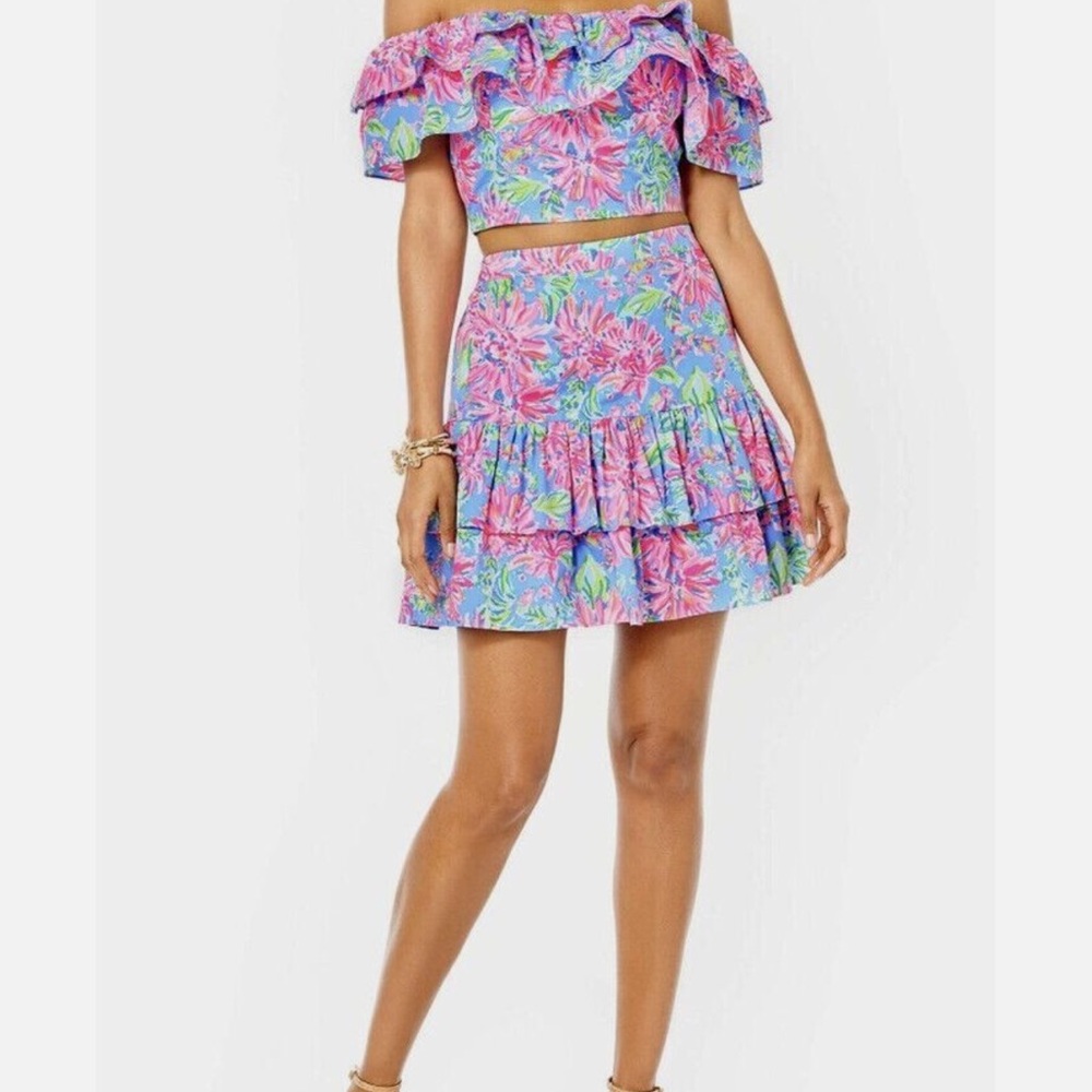 Lilly Pulitzer Pink and Blue Ruffled Two Piece Dress BNWT